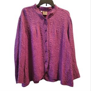 URU 100% Silk Textured Floral Top Shirt Lagenlook Mulberry XL Made in USA